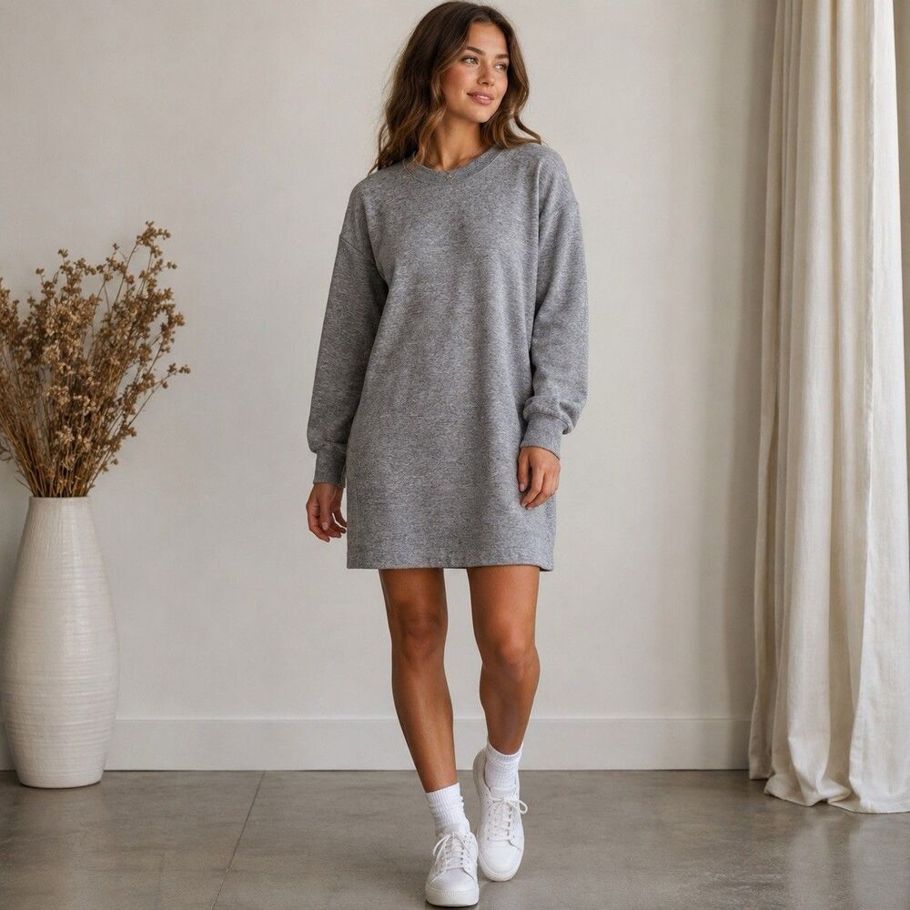 Uniqlo Gray Sweatshirt Dress Pockets Comfort Minimalist Lounge Basic Sz XS
